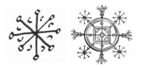 A la izquierda, bastón rúnico contra los ladrones ; a la derecha, el casco de la invisibilidad